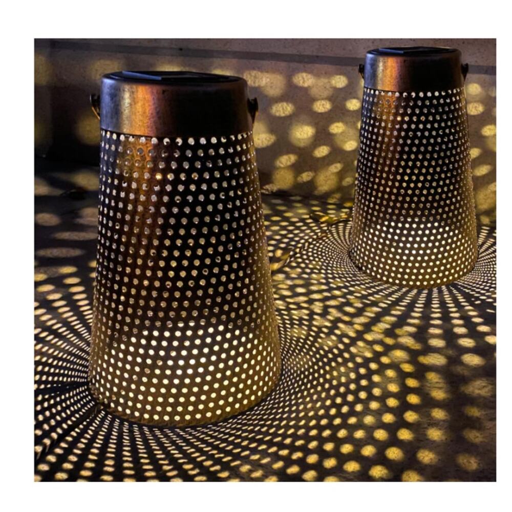 Solar Hollow Out Outdoor Light 2 Pack - Metal Lantern 5.04"L x 5.06"W x 7.87"H
